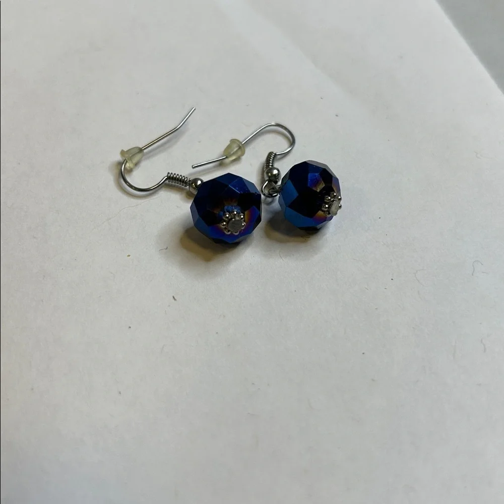 Vintage Charles Klein Blue Beaded Necklace and Earring Set